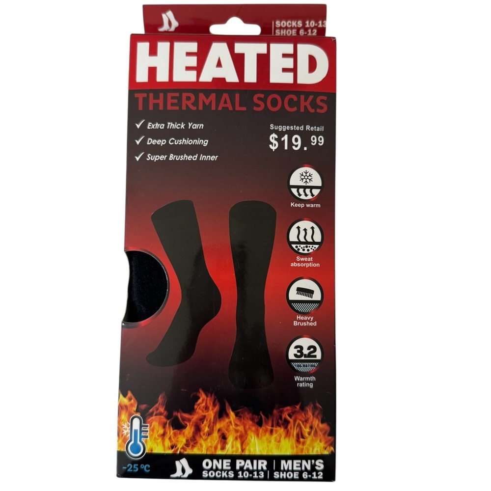 Heated Thermal Warm BLK Socks Insulated Men Shoe Size 6-12 -25 Celsius‎ TOG 3.2